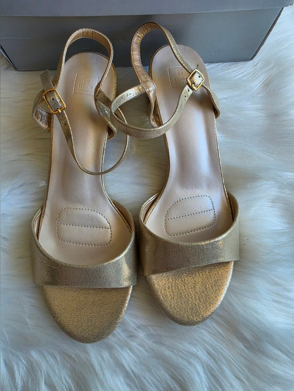 Glittery Block Heel Sandals with Ankle Strap | David's Bridal, 10
